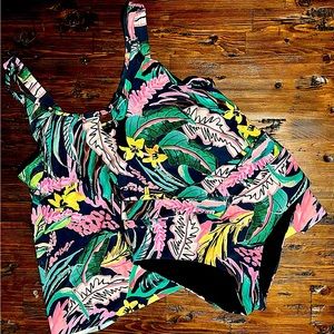 Birdsong Plus Size Waikiki Keyhole Underwire Tankini and Bikini Bottoms